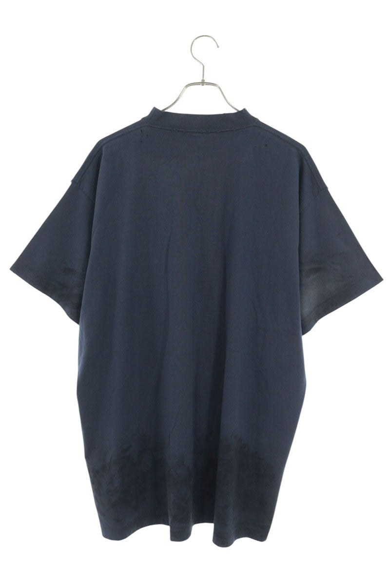 BALENCIAGA Navy Vintage Wash Logo T-Shirt Size 1