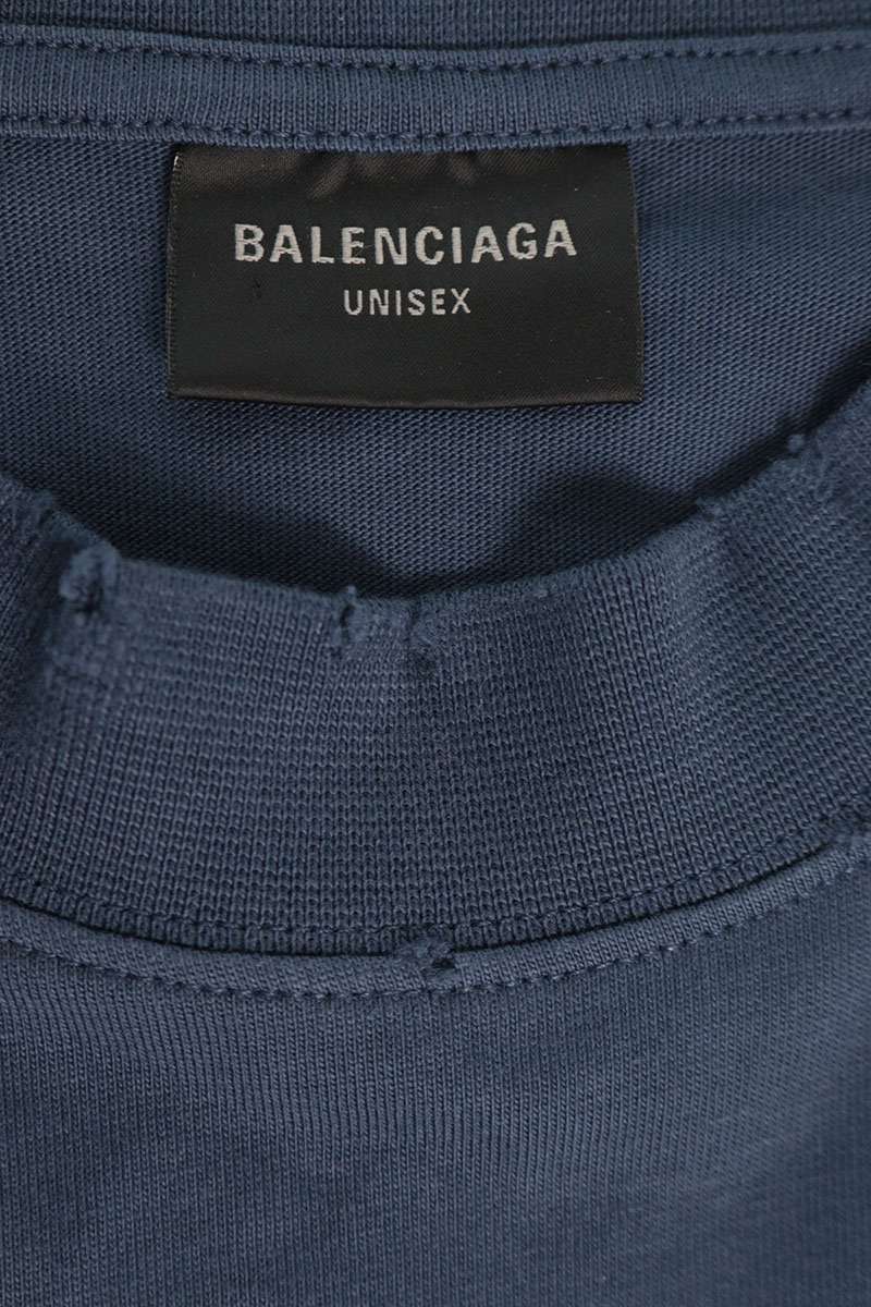 BALENCIAGA Navy Vintage Wash Logo T-Shirt Size 1