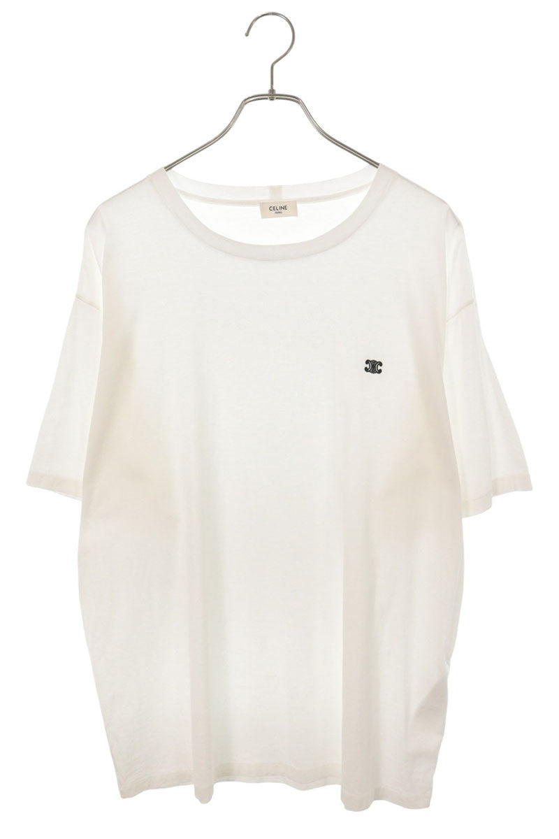 CELINE Triomphe Embroidery T-Shirt White Size L