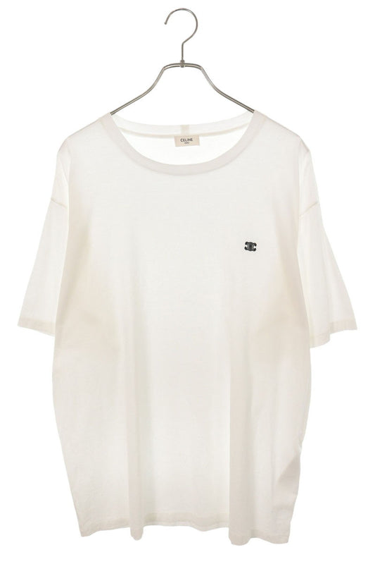 CELINE Triomphe Embroidery T-Shirt White Size L