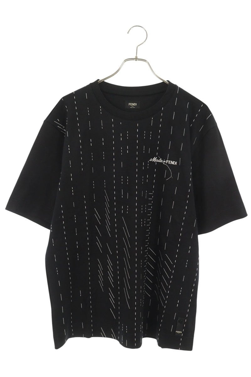 FENDI Logo Embroidered Stitch Design T-Shirt Black Size M