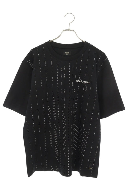 FENDI Logo Embroidered Stitch Design T-Shirt Black Size M