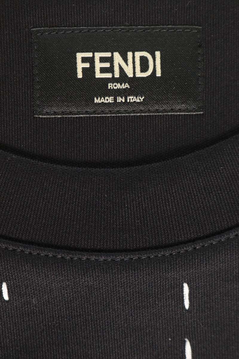 FENDI Logo Embroidered Stitch Design T-Shirt Black Size M