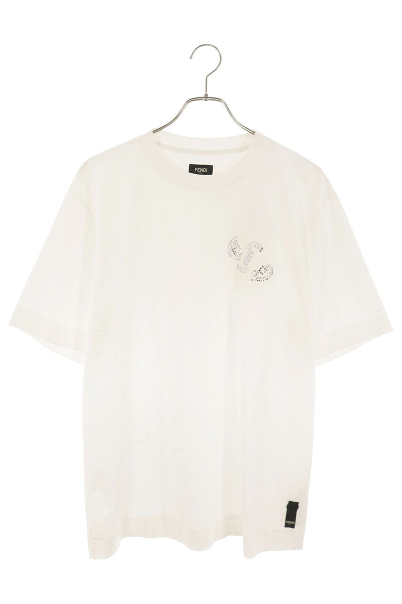 FENDI Rhinestone Embellished T-Shirt White Size M