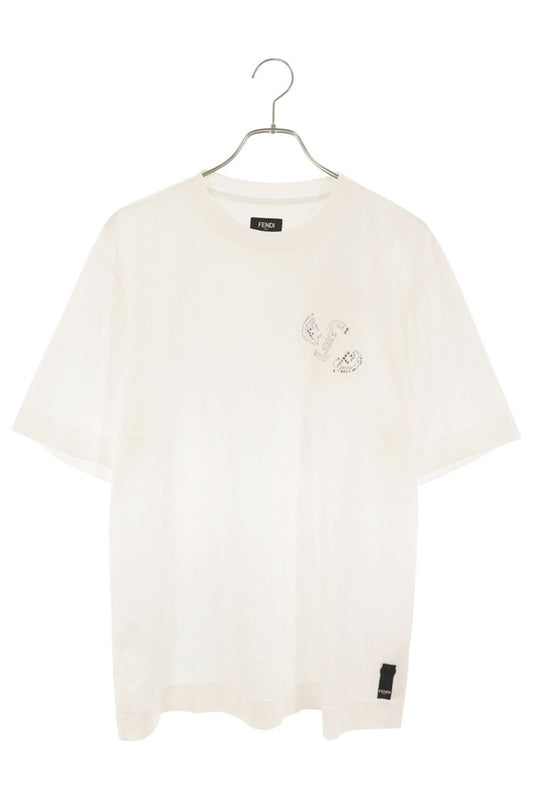 FENDI Rhinestone Embellished T-Shirt White Size M