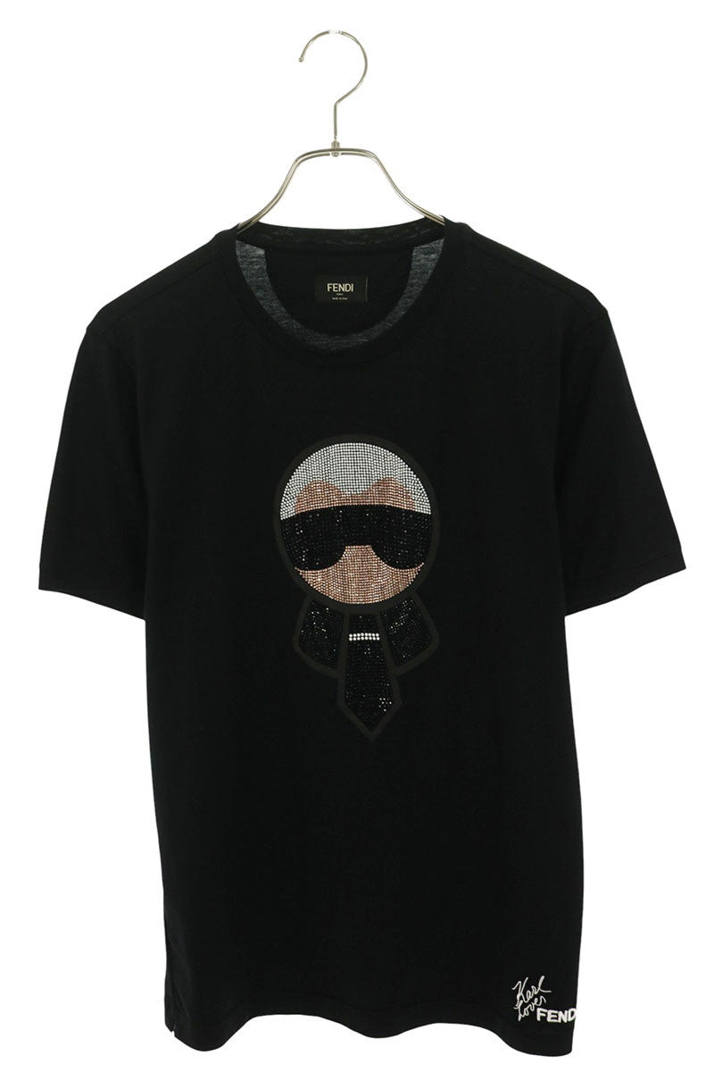 FENDI Lagerfeld Stone Logo Bijou T-Shirt Black Size 48
