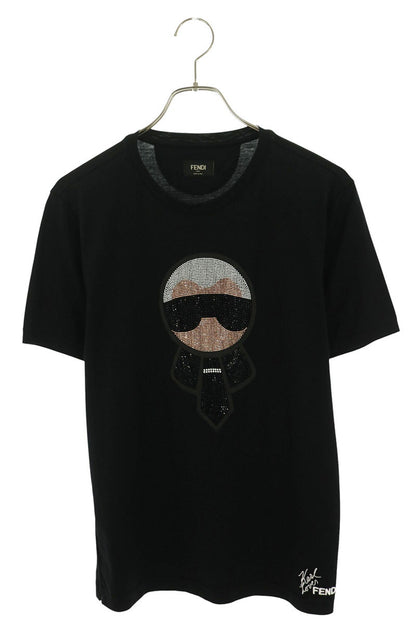 FENDI Lagerfeld Stone Logo Bijou T-Shirt Black Size 48