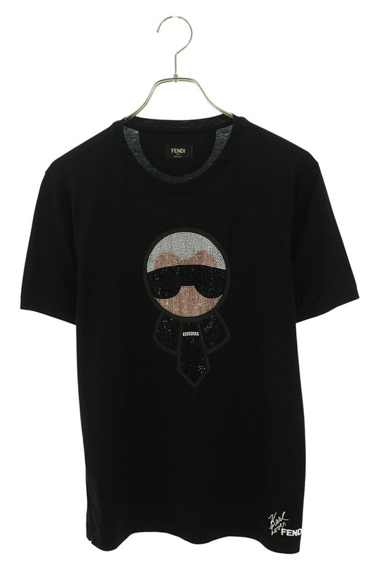 FENDI Lagerfeld Stone Logo Bijou T-Shirt Black Size 48