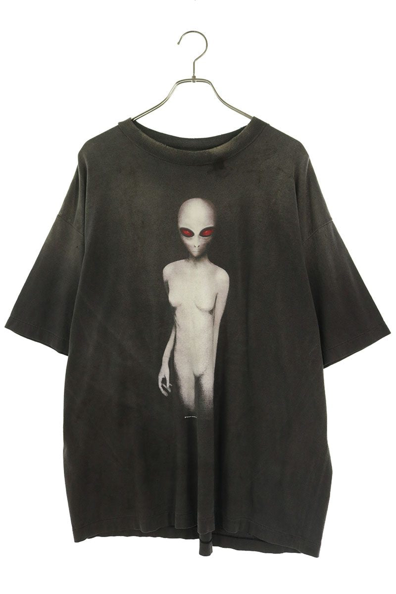 SAINT MICHAEL 25SS Distressed Alien T-Shirt Black Size XL