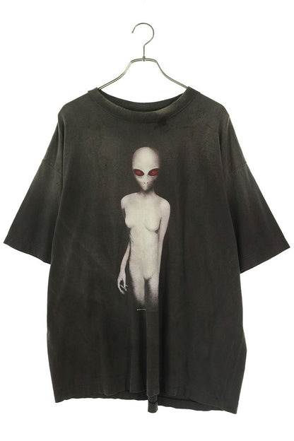 SAINT MICHAEL 25SS Distressed Alien T-Shirt Black Size XL
