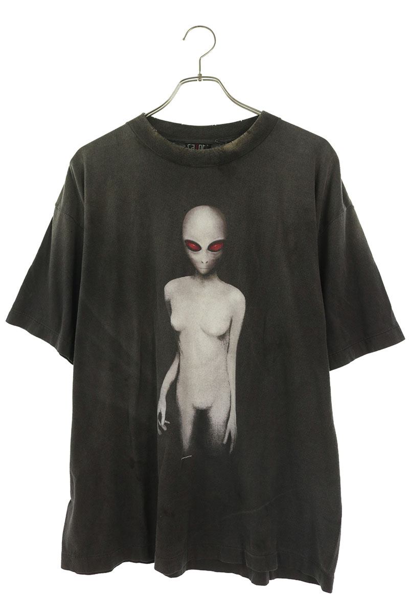SAINT MICHAEL 25SS Distressed Alien T-Shirt Black Size L