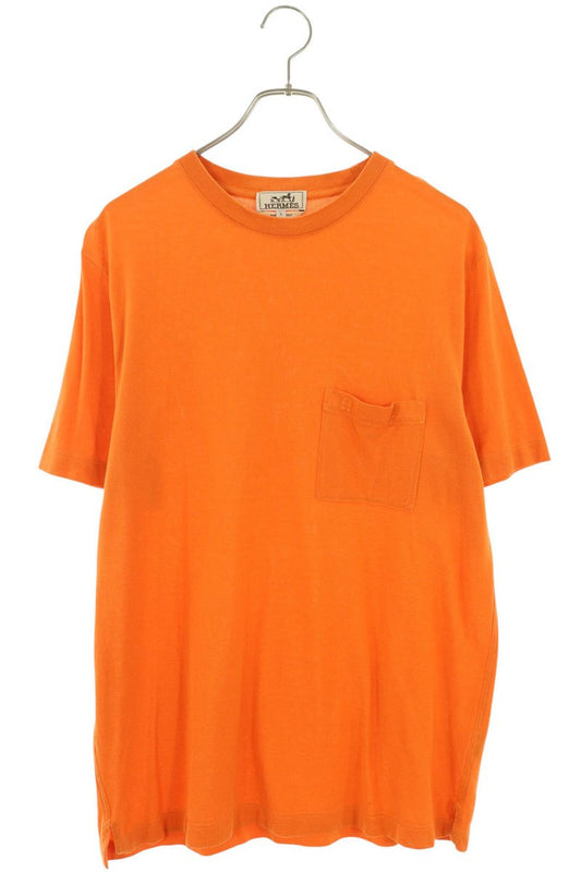 HERMES H-Embroidered Pocket Cotton T-Shirt Orange Size L