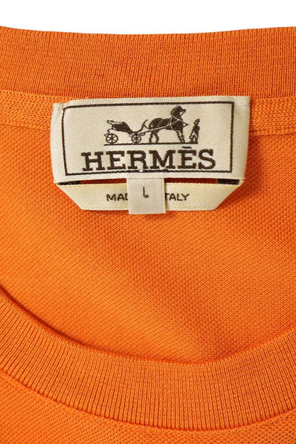 HERMES H-Embroidered Pocket Cotton T-Shirt Orange Size L