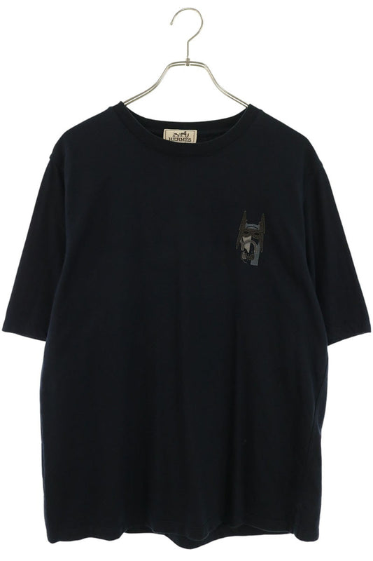 HERMES Horse Leather Patch Cotton T-Shirt Navy Size L