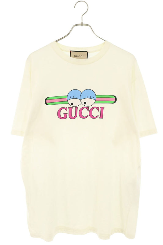 GUCCI Front Eye Logo Print T-Shirt White Size L