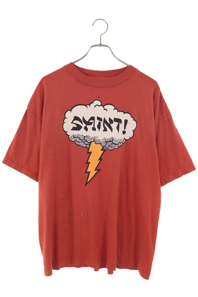SAINT MICHAEL Distressed Front Design T-Shirt Red Size L
