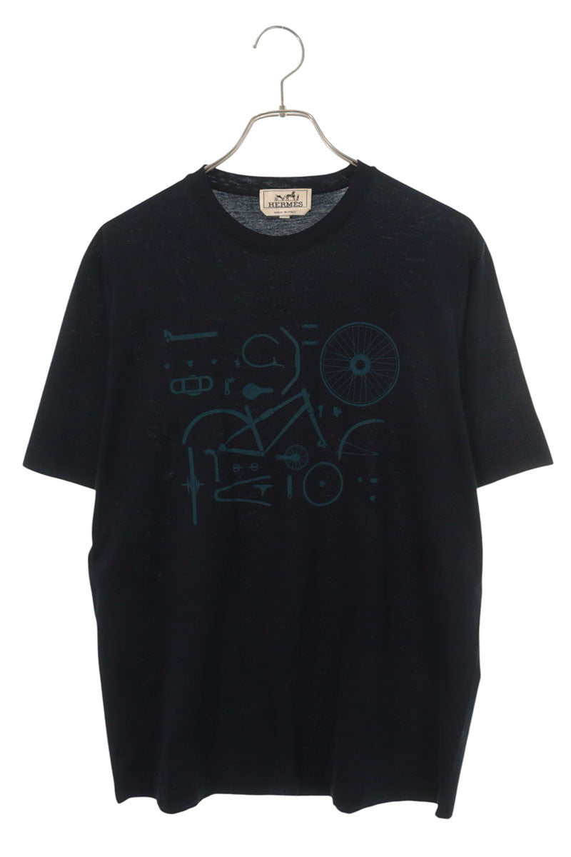 HERMES Bicycle Parts Print T-Shirt Navy Size M