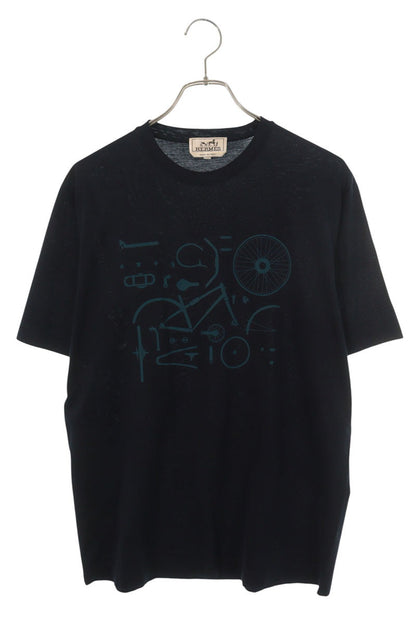 HERMES Bicycle Parts Print T-Shirt Navy Size M