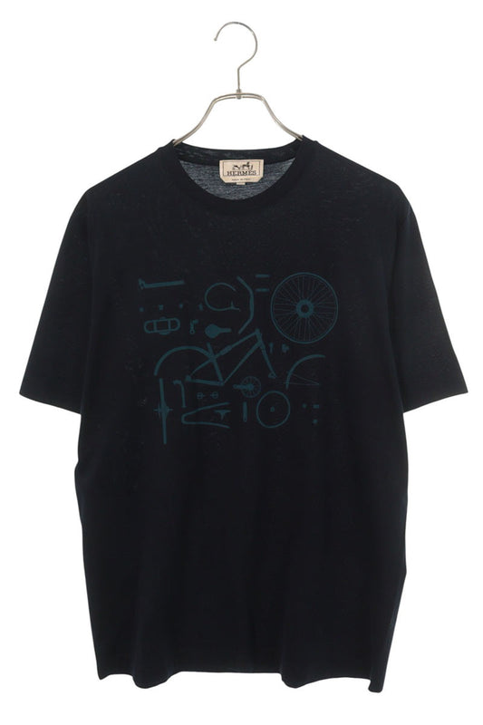 HERMES Bicycle Parts Print T-Shirt Navy Size M