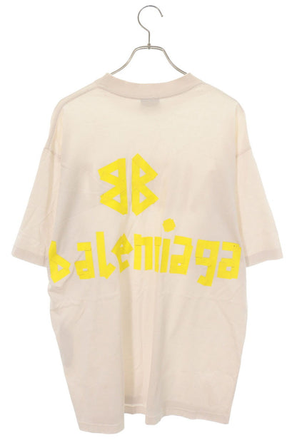 BALENCIAGA Tape Logo Distressed T-Shirt White Size S