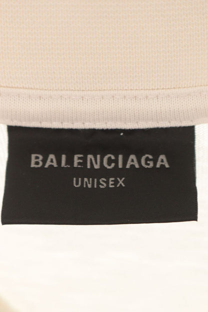 BALENCIAGA Tape Logo Distressed T-Shirt White Size S