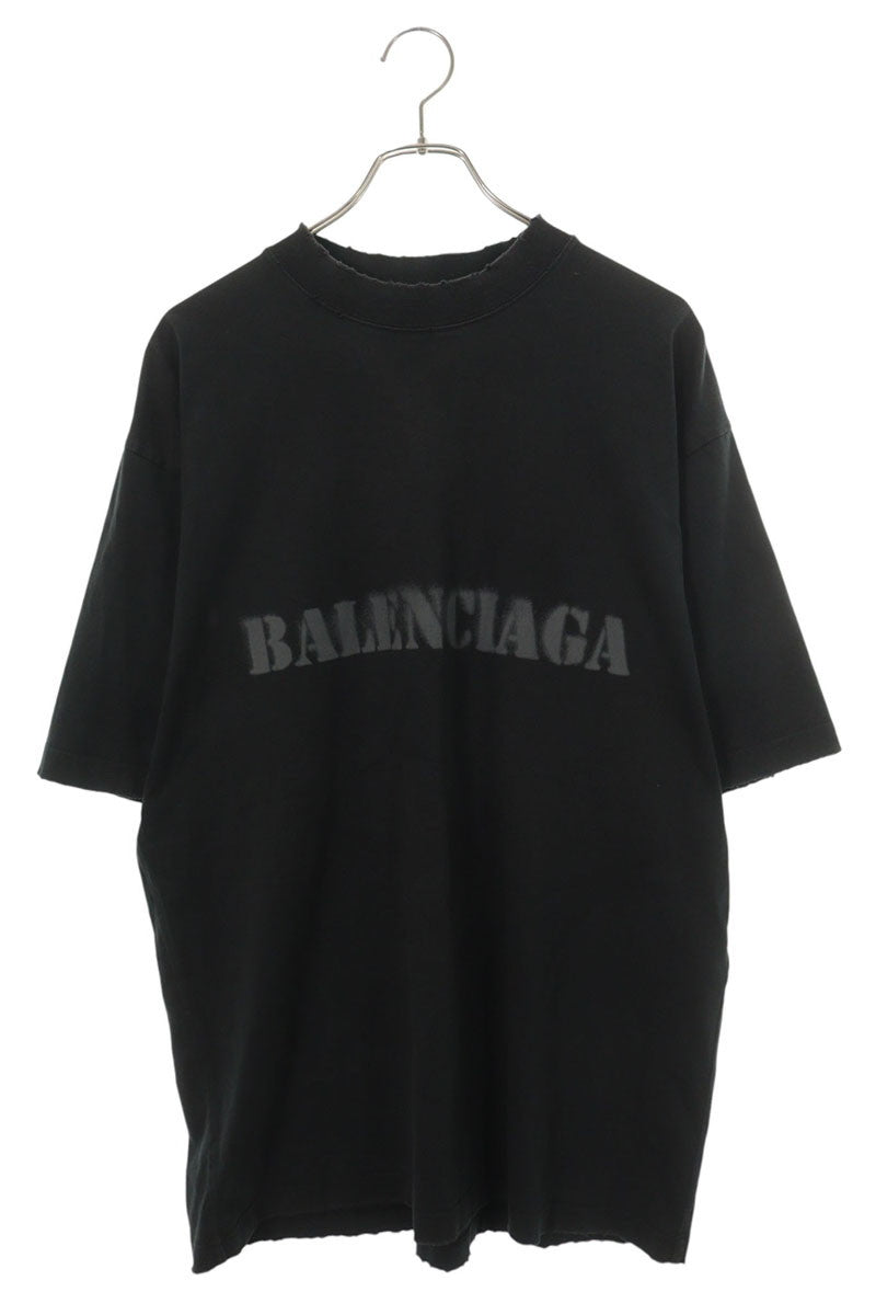 BALENCIAGA Stencil Type Distressed T-Shirt Black Size S