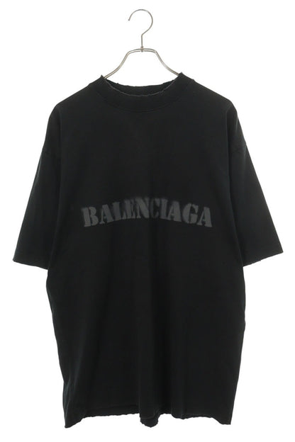 BALENCIAGA Stencil Type Distressed T-Shirt Black Size S