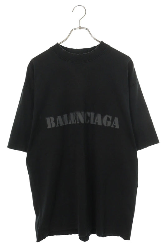 BALENCIAGA Stencil Type Distressed T-Shirt Black Size S