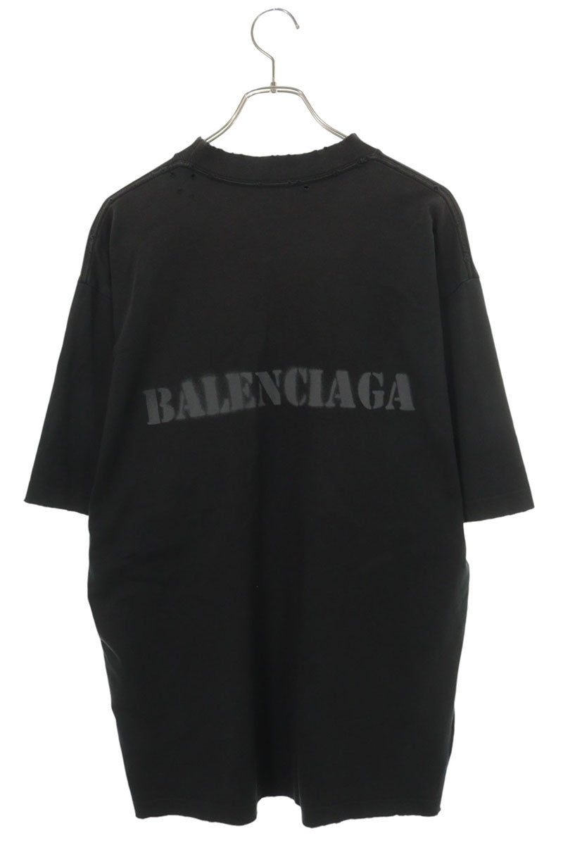 BALENCIAGA Stencil Type Distressed T-Shirt Black Size S