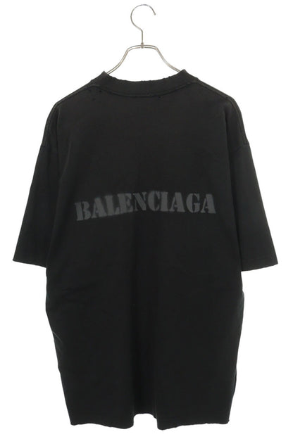 BALENCIAGA Stencil Type Distressed T-Shirt Black Size S
