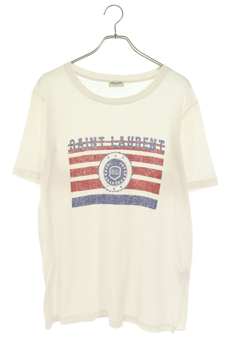 SAINT LAURENT PARIS Distressed Flag T-Shirt White Size S