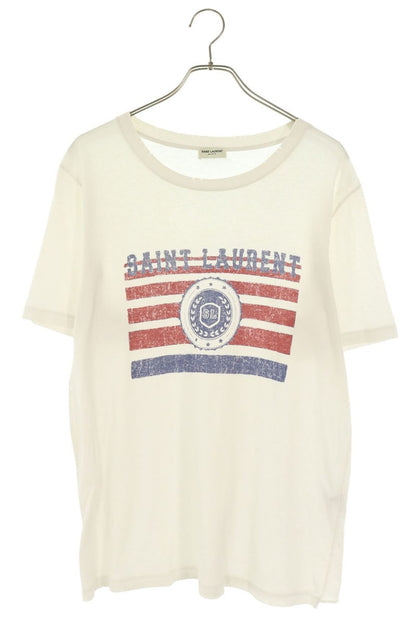 SAINT LAURENT PARIS Distressed Flag T-Shirt White Size S