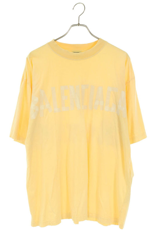 BALENCIAGA Tape Logo Distressed T-Shirt Yellow Size S
