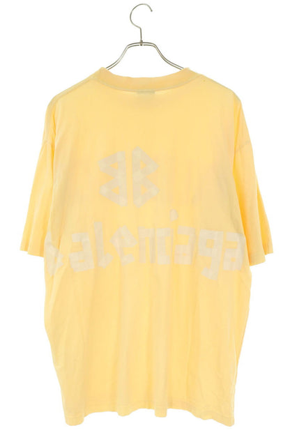 BALENCIAGA Tape Logo Distressed T-Shirt Yellow Size S