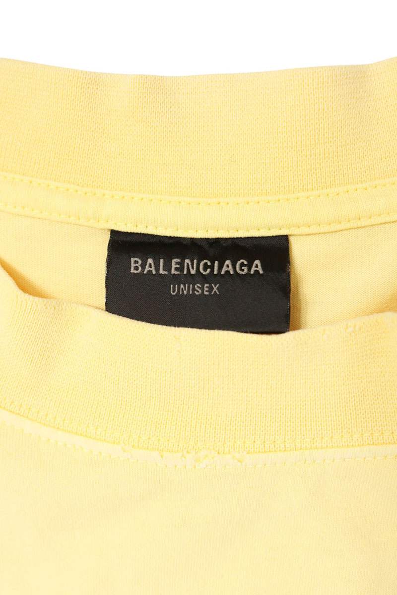 BALENCIAGA Tape Logo Distressed T-Shirt Yellow Size S