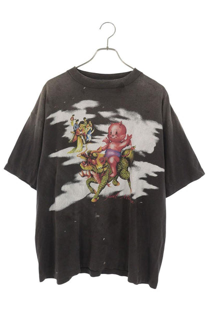 SAINT MICHAEL DAMAGED Print Vintage T-Shirt Grey Size L