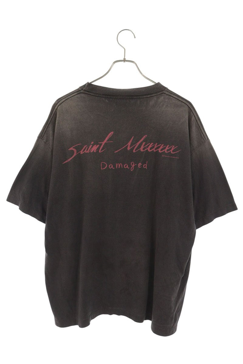 SAINT MICHAEL DAMAGED Print Vintage T-Shirt Grey Size L