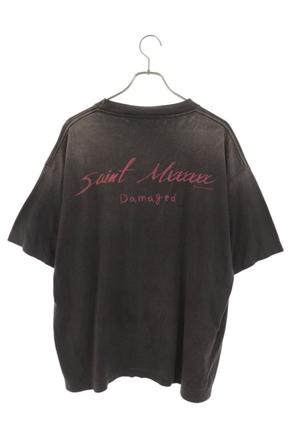 SAINT MICHAEL DAMAGED Print Vintage T-Shirt Grey Size L