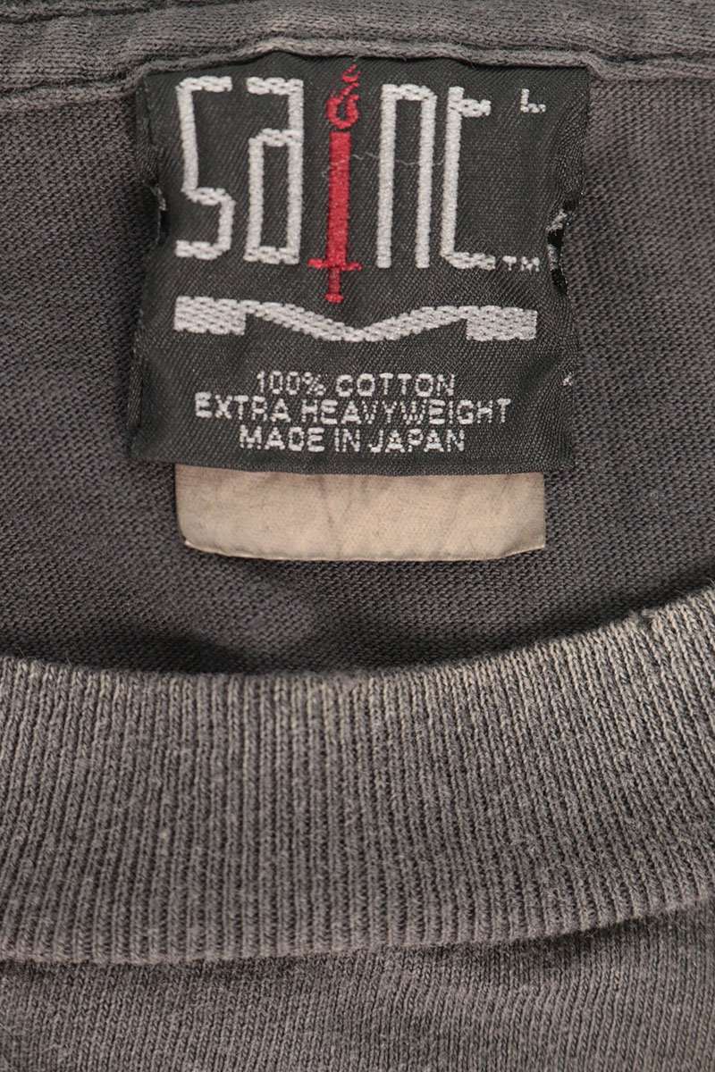SAINT MICHAEL DAMAGED Print Vintage T-Shirt Grey Size L