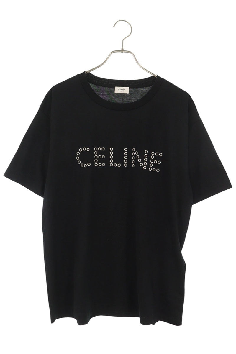 CELINE Loose Fit Logo Studded T-Shirt Black Size M