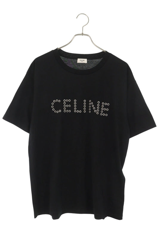 CELINE Loose Fit Logo Studded T-Shirt Black Size M