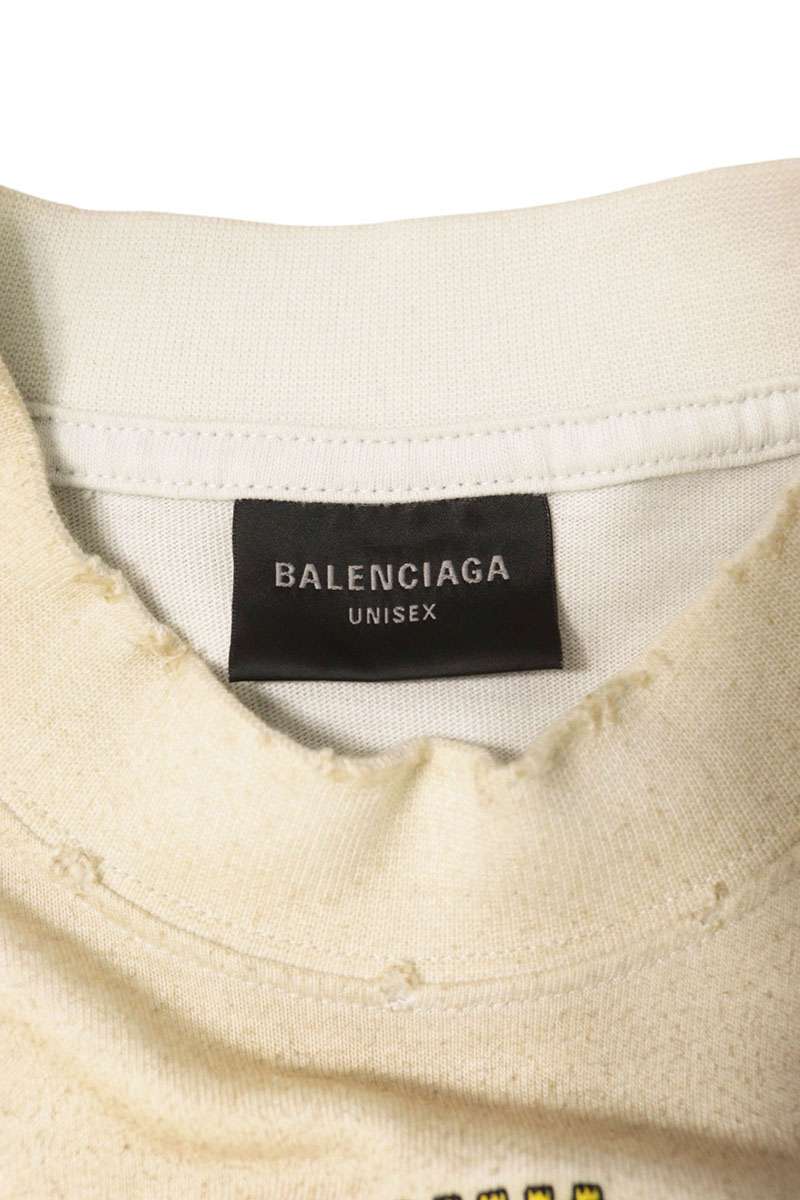 BALENCIAGA Distressed Patch T-Shirt White Size 1
