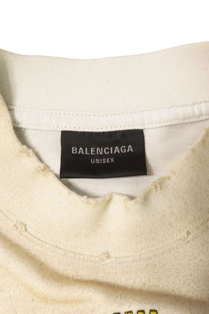 BALENCIAGA Distressed Patch T-Shirt White Size 1