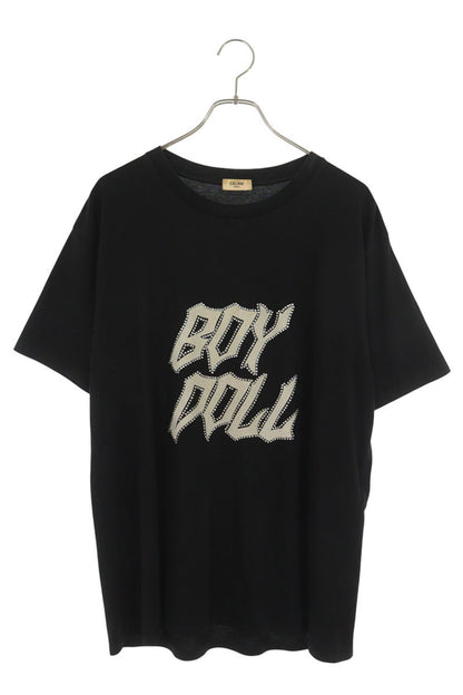 CELINE Rhinestone Logo Print T-Shirt Black Size L