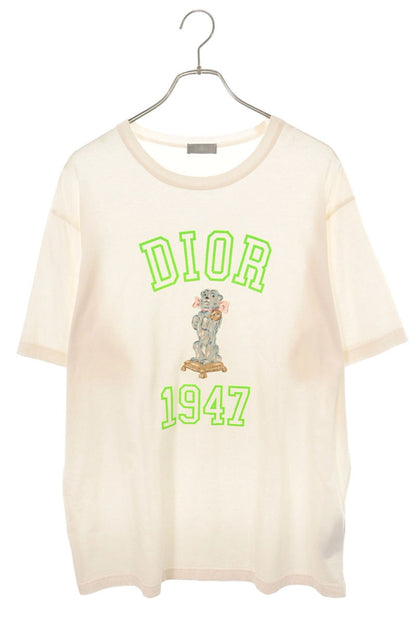 DIOR Bobby Logo Distressed T-Shirt White Green Size L