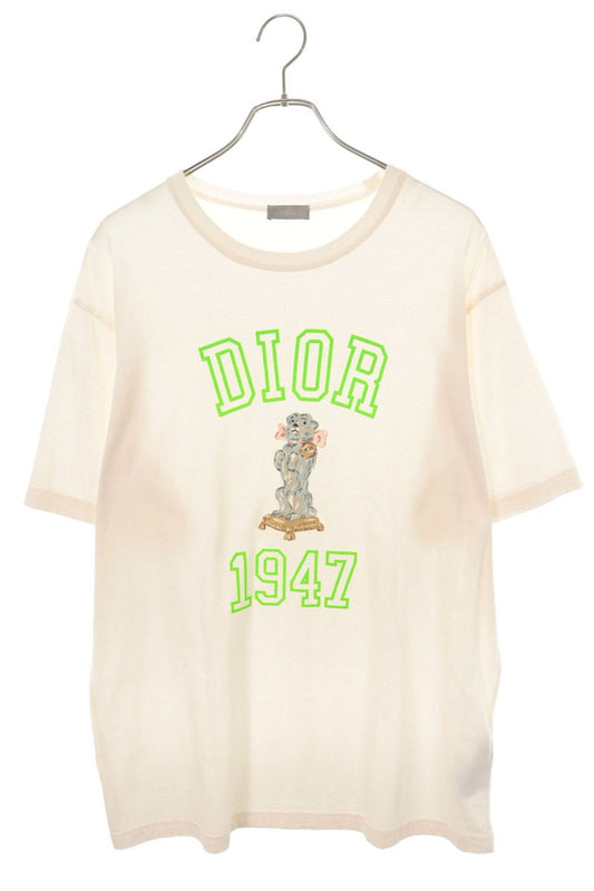 DIOR Bobby Logo Distressed T-Shirt White Green Size L