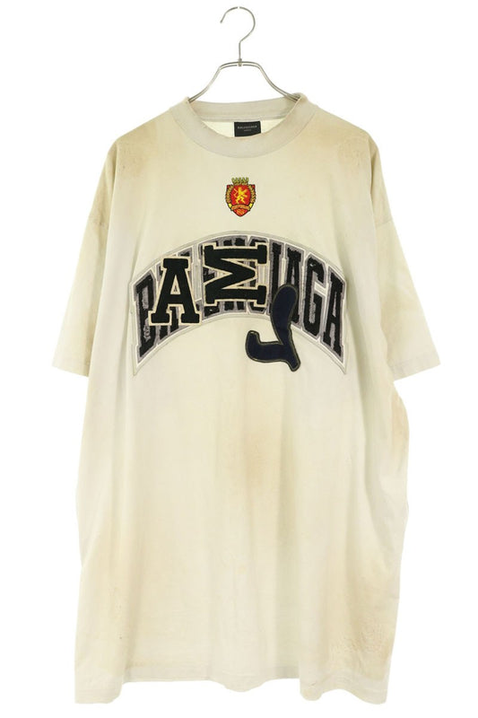 BALENCIAGA Distressed Patch T-Shirt White Size 4