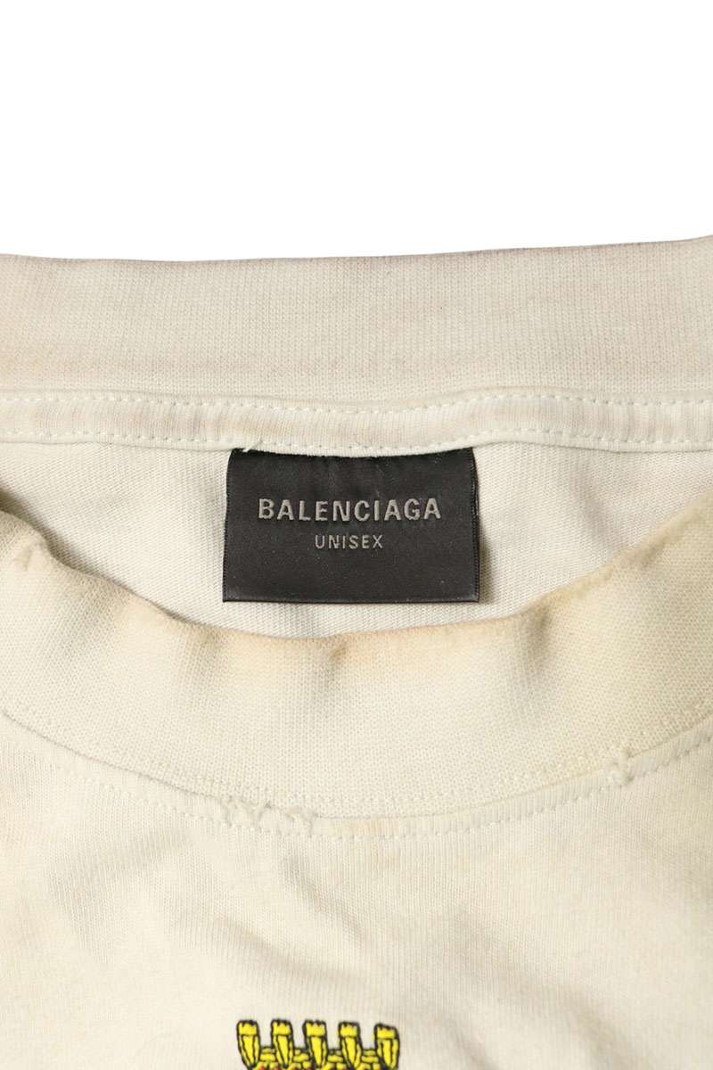 BALENCIAGA Distressed Patch T-Shirt White Size 4