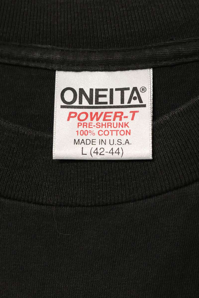 VINTAGE Apple ONEITA Tag Print T-Shirt Black Multi Size L