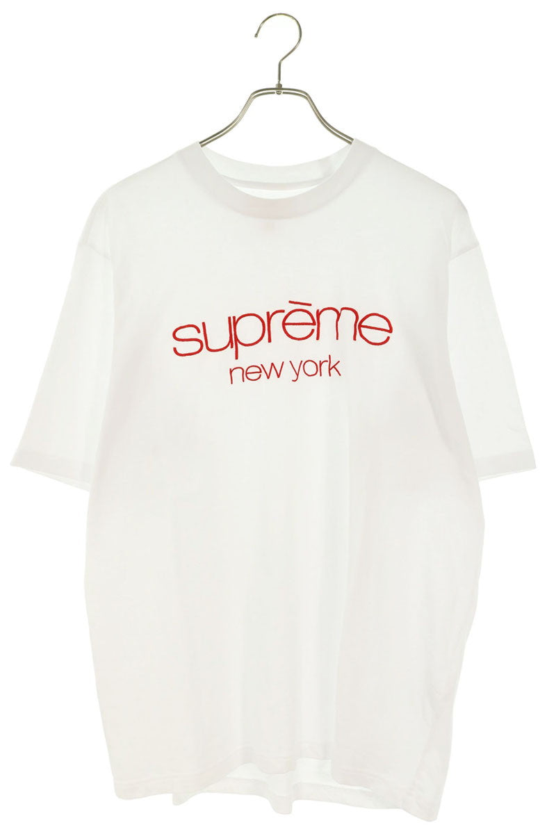 SUPREME 23AW White Classic Logo Embroidered T-Shirt Size S